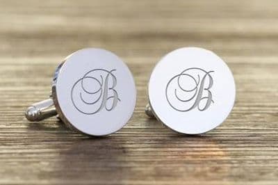 Round Engraved Initial Cufflinks