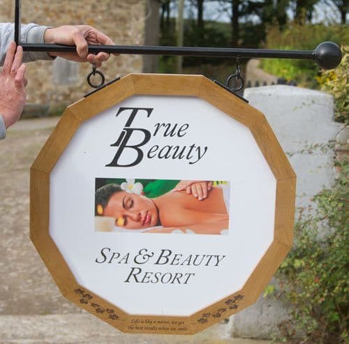 Round Wood Framed Hanging or Wall Mounted Sign