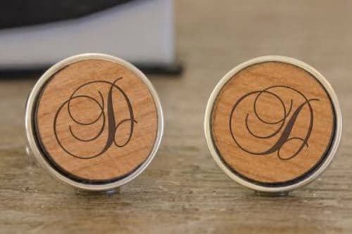 Round Wooden Initial Cufflinks
