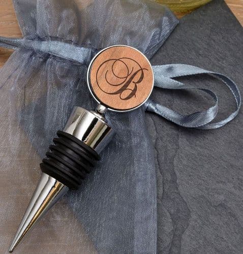 Engraved Wood Script Initial Bottle Stopper| The Sign Maker Shop