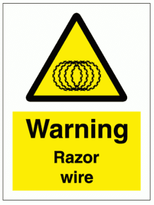 Security Sign - Warning Razor Wire (7639)