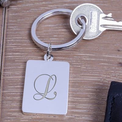 Silver Plated Keyring with Engraved Initial