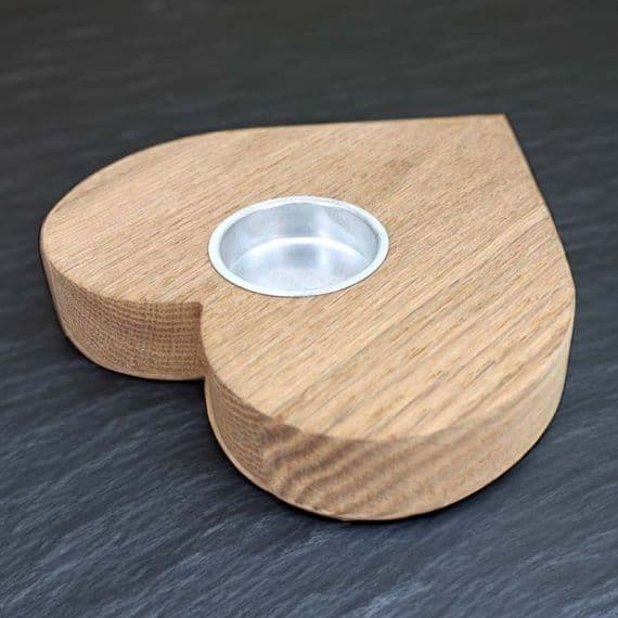 Solid Oak Heart Shaped Tealight Holder  | The Sign Maker Shop