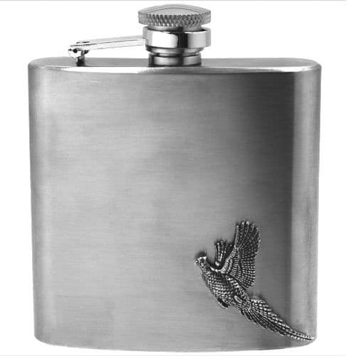 Stainless Steel Hip Flask - Pewter Pheasant