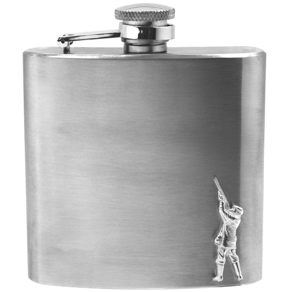 Stainless Steel Hip Flask with Pewter Shooting Badge