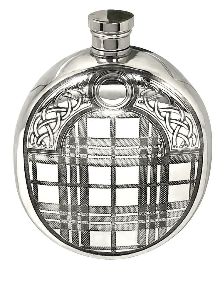 Tartan Design Polished Pewter Hip Flask
