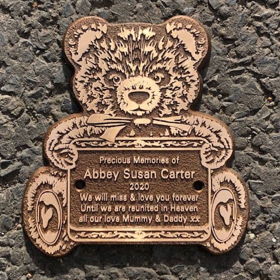 Teddy Bear Cast Bronze Memorial Plaque