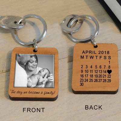 The day we became a family! - Wooden Key Ring