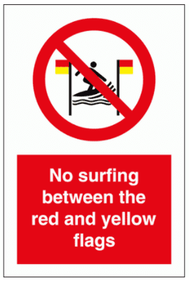 Water Safety Sign - No Surfing Between The Red And Yellow Flags (8640)