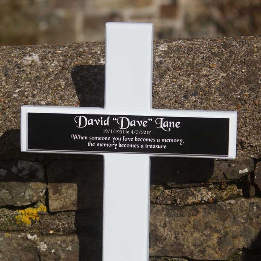 White Wooden Crosses With Black Acrylic Plaque