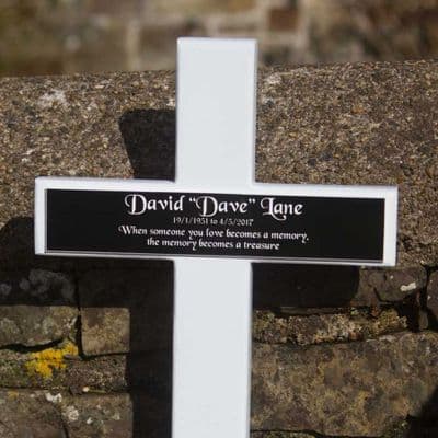 White Wooden Crosses With Black Acrylic Plaque