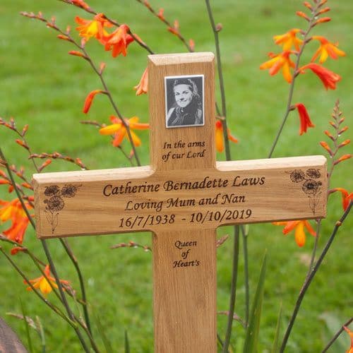 Wooden Crosses with Text Engraved and Porcelain Photo