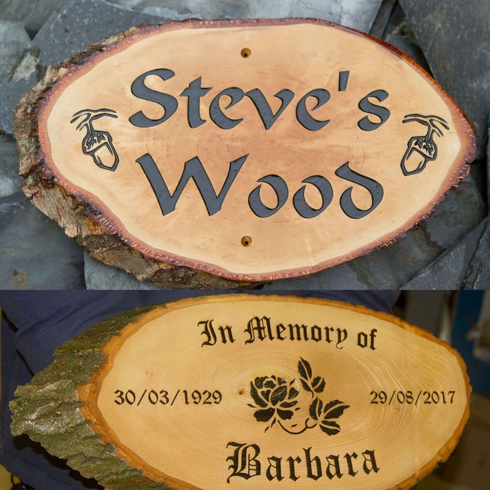 X Large Rustic Timber Slice with Carved Letters