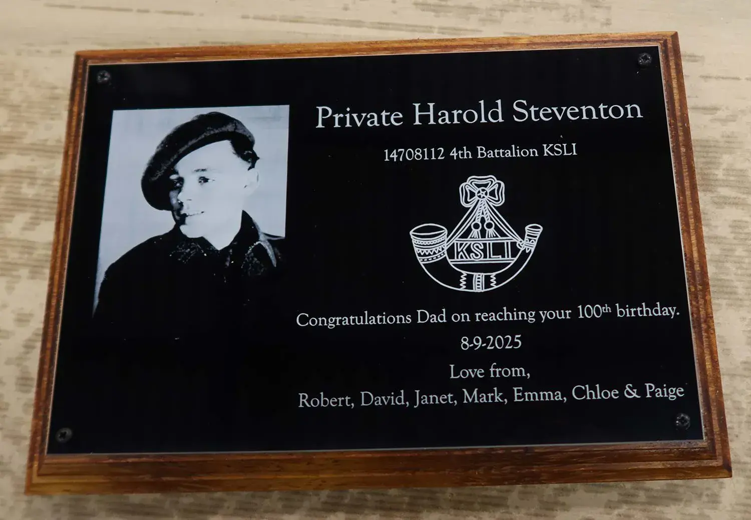 Engraved plaque with photo