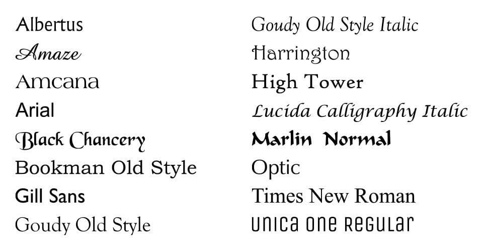 These are the font which work well on most materials Most Popular Fonts