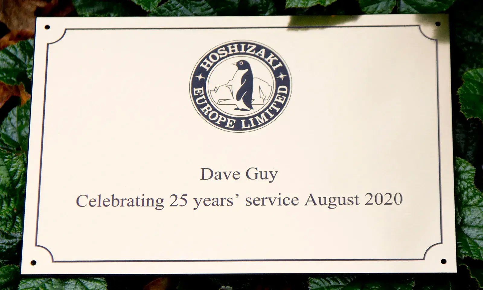 Plaque with engraved logo