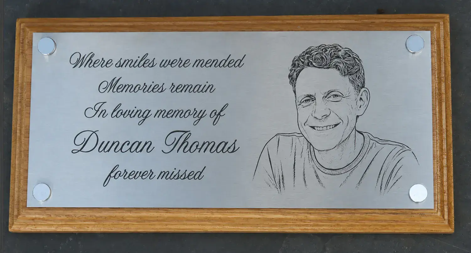 Stainless Steel Plaque with Laser Etched Line Drawing From Photo
