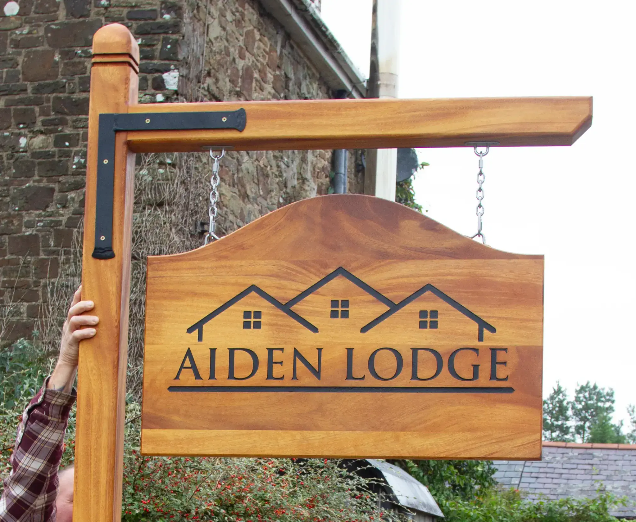 Hanging Iroko Sign