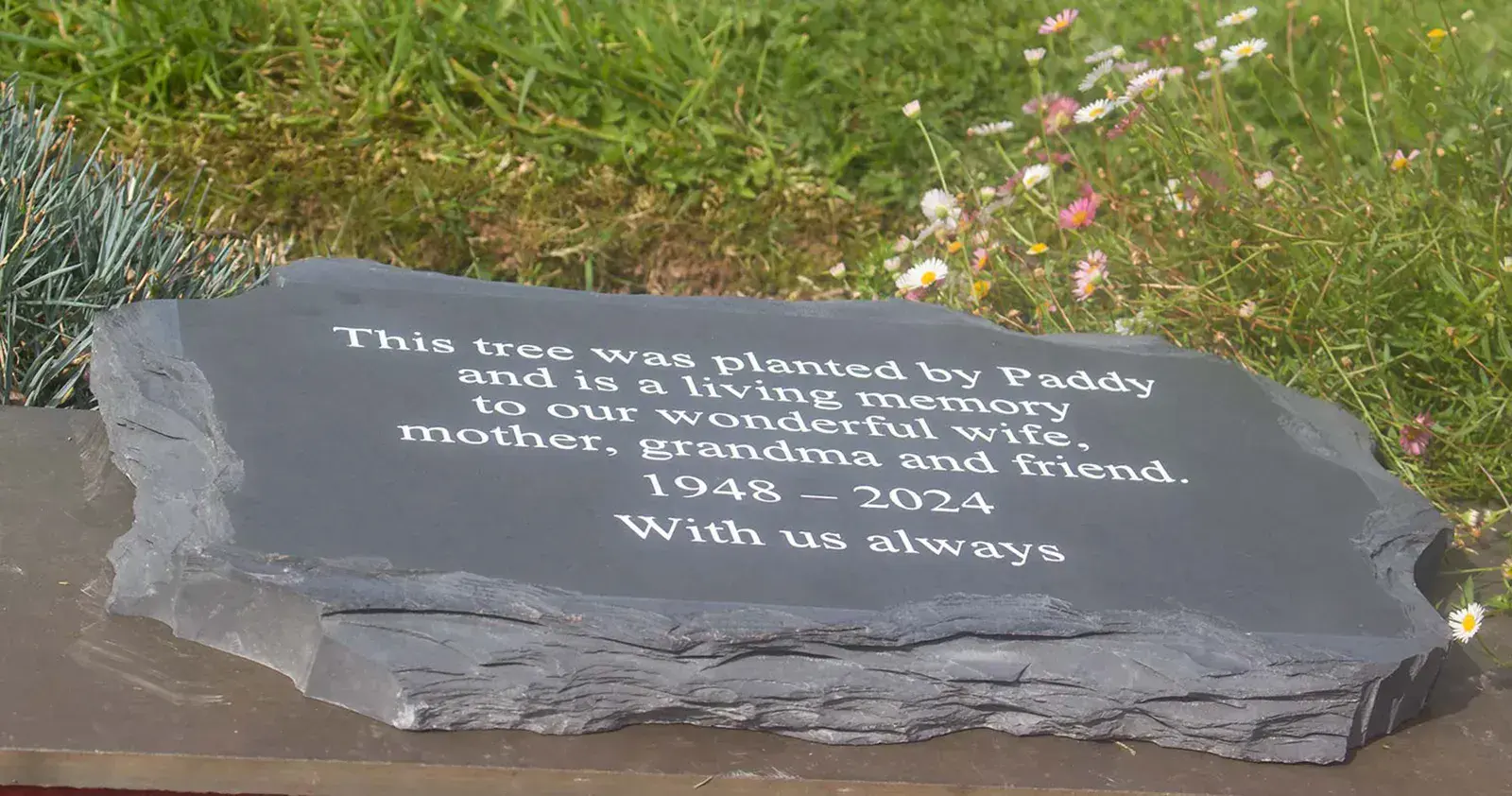 Random edged slate memorial tablet.