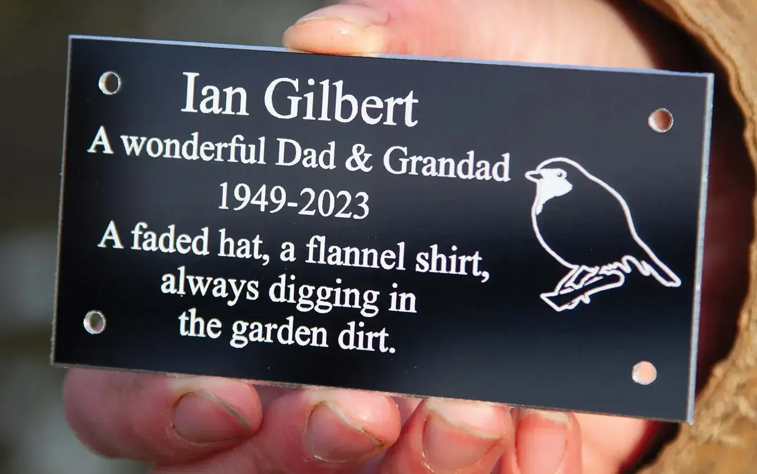 Small engraved memorial plaqe
