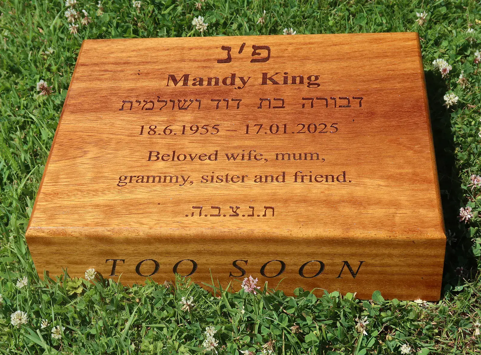Wooden tablet with words on the side