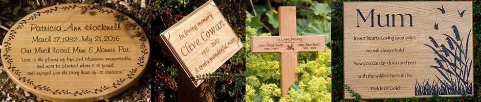 Wooden memorial plaques.