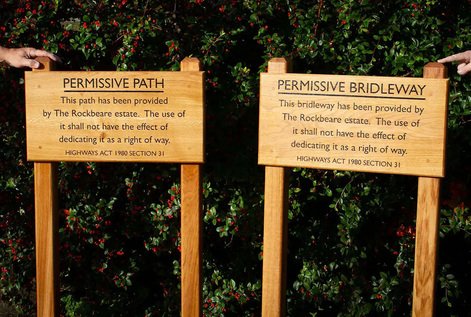 Wooden signs on posts