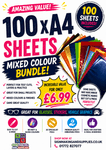 100 x A4 Second sheets mixed colour bundle.