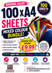 100 x A4 Second sheets mixed colour bundle.