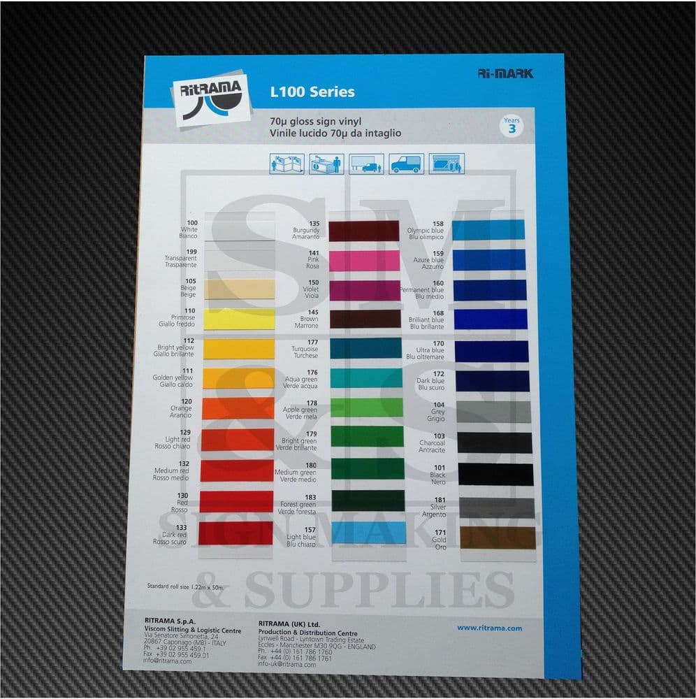 Sandblast Ritrama Ritrama L100 Series Gloss Vinyl Colour Chart