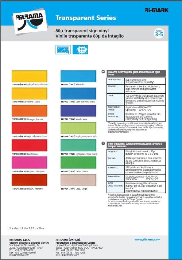Ritrama Transparent Self Adhesive Vinyl & x28;3-5 Year& x29;