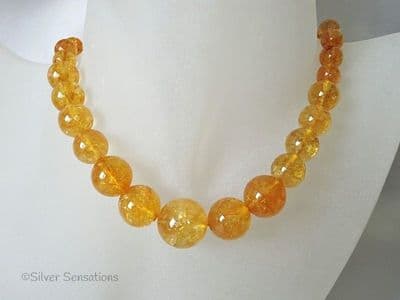 50's/60's Style Graduated Orange Quartz Sterling Silver Necklace