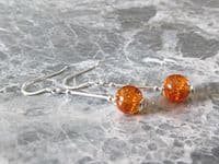 Amber Orange Crackle Glass Earrings With Sterling Silver Tubes | Silver Sensations