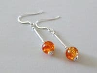 Amber Orange Crackle Glass Earrings With Sterling Silver Tubes | Silver Sensations