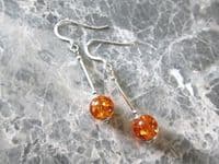 Amber Orange Crackle Glass Earrings With Sterling Silver Tubes | Silver Sensations