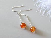 Amber Orange Crackle Glass Earrings With Sterling Silver Tubes | Silver Sensations