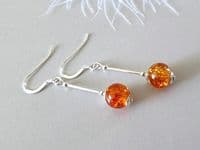Amber Orange Crackle Glass Earrings With Sterling Silver Tubes | Silver Sensations