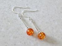 Amber Orange Crackle Glass Earrings With Sterling Silver Tubes | Silver Sensations