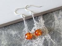 Amber Orange Crackle Glass Earrings With Sterling Silver Tubes | Silver Sensations