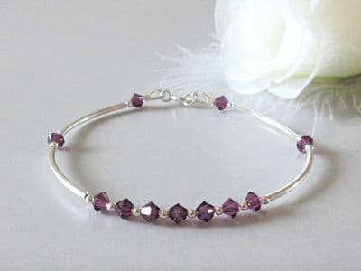 Amethyst Purple Sterling Silver Designer Bangle Bracelet With Austrian Crystals