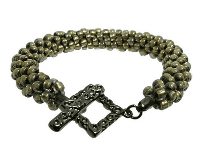 Antique Gold Colour Beaded & Woven Kumihimo Seed Bead Bracelet