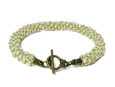 Antique Ivory Cream Stripey Kumihimo Seed Bead Bracelet