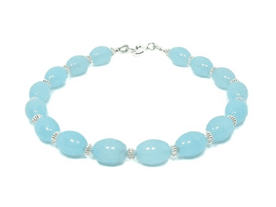 Aqua Blue Amazonite Rice Beads Bracelet With Sterling Silver Beads