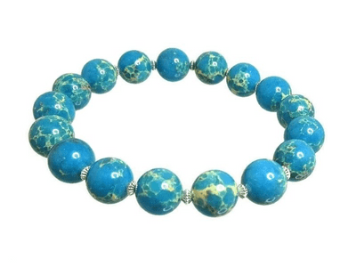 Aqua Blue & Beige Cream Sea Sediment Impression Jasper & Sterling Silver Bracelet