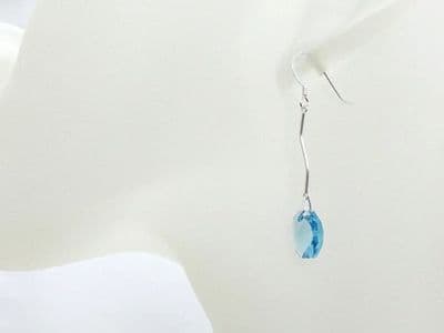 Aqua Blue Octagon Crystal Earrings With Solid Sterling Silver Bars