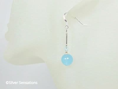 Aquamarine Jade, Premium Crystals & Sterling Silver Tubes Earrings