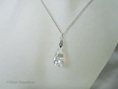 Austrian Made Sparkly AB Rainbow Crystal Faceted Polygon Pendant & Sterling Silver Necklace