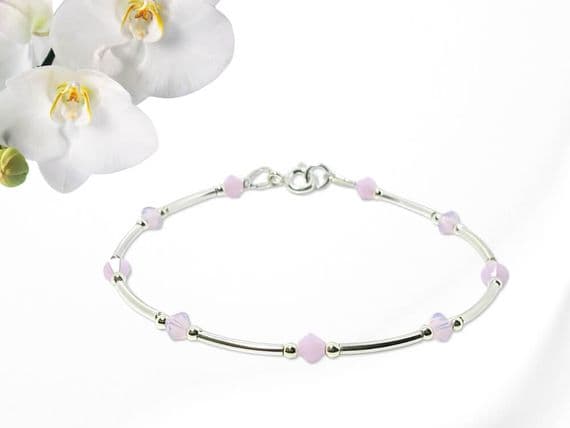 Baby Pink & Pink Opal Crystals Sterling Silver Bracelet | Stunning Combination Of Pink Crystals | Silver Sensations