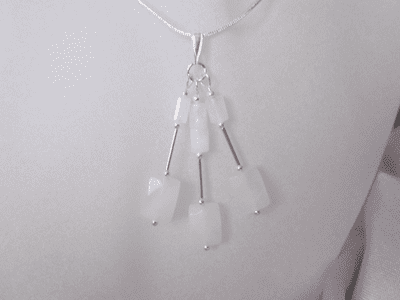 Baby Pink Rose Quartz Faceted Oblongs, Tubes & Sterling Silver Trio Pendant