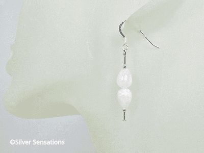 Baby Pink Rose Quartz Pear Drops & Sterling Silver Tubes Earrings